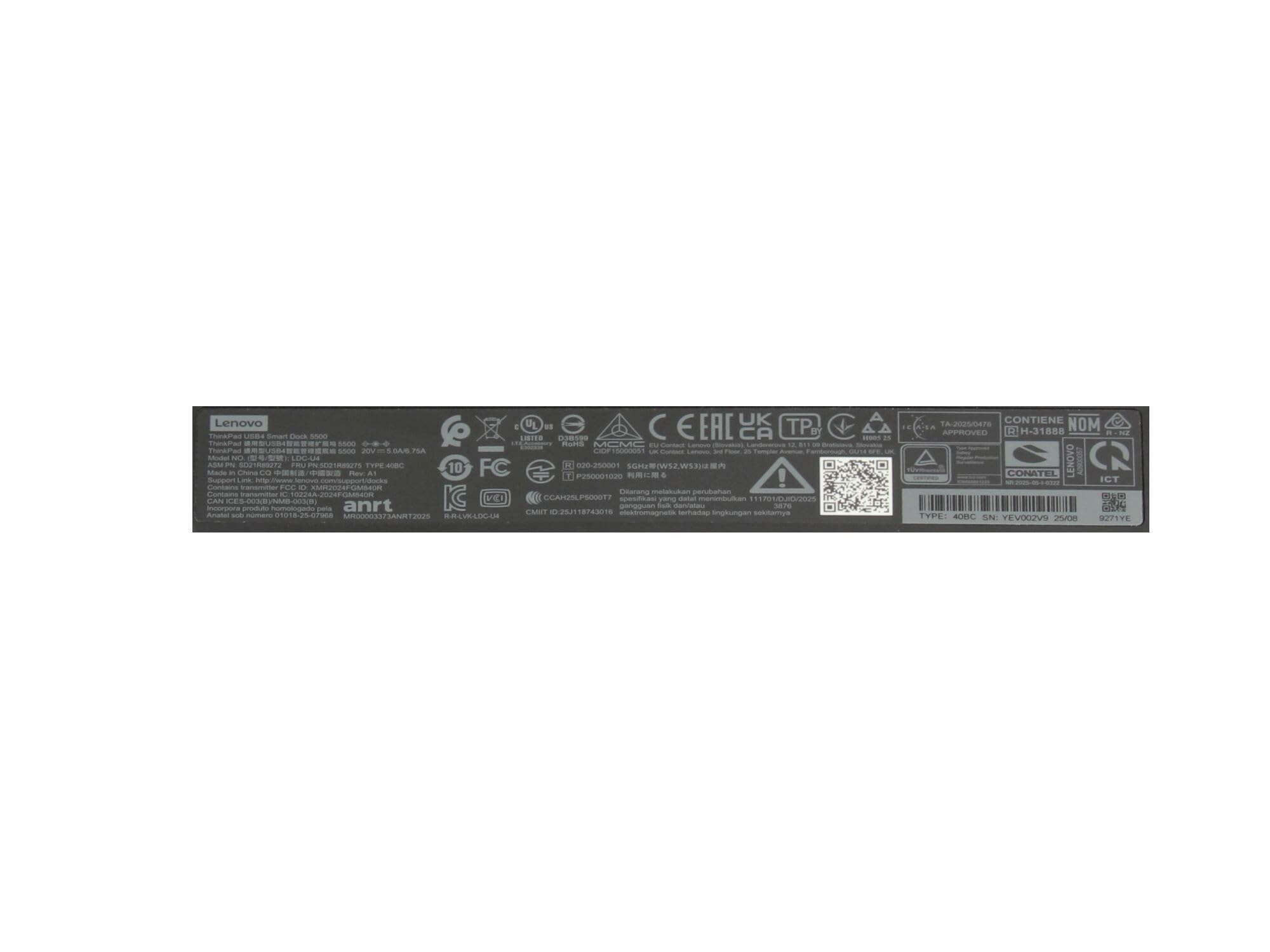 40BC0135EU Lenovo ThinkPad USB4 Smart Dock 5500 USB-C 4 réplicateur de Port