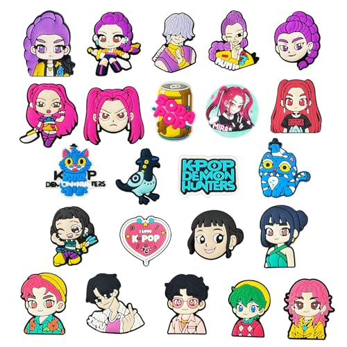 23Pcs Demon movie Hunters Shoe Decoration Charms for Croc Clog Sandals Shoe Accessories Charms for Adults.