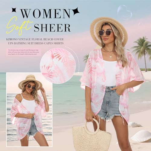 Zando Short Sleeve Kimono Cardigans Floral Kimono Cover Ups Womens Casual Shawl Cardigan Loose Open Front Kimono Tops4