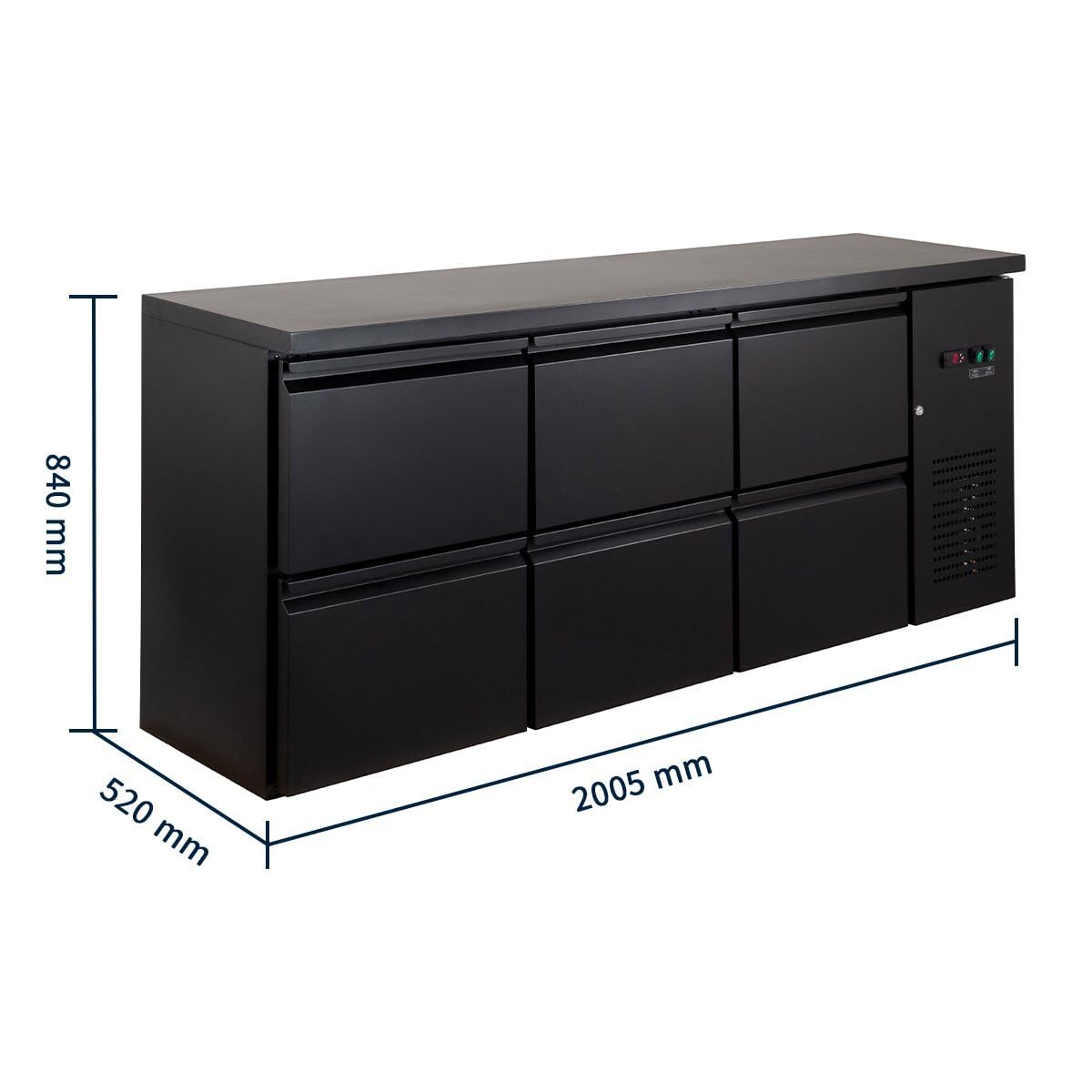 GastroHero Barkühltisch ECO 200x52 cm mit 6 Schubladen Umluftkühlung +2 bis +8 °C Getränkekühltisch Bar Kühlschrank