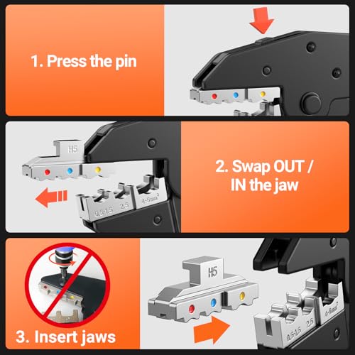 Crimping Pliers Set with Box,Preciva 0.25-10m㎡ Ratcheting Wire Crimper Tool Set for Heat Shrink,395PCS Ferrule Terminals with 6 Heads for Quick Change - Image 4