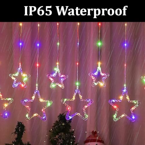 Image of fizzytech Star SMD Curtain LED String Lights - 138 LED, 8 Flash Modes, Multicolour Copper Wire Fairy Lights for Window, Wall, Garden, Diwali, Christmas, Wedding & Home Decoration