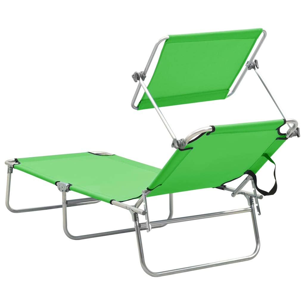 Youuihom Lettini da Sole Sedia a Sdraio da Spiaggia Sdraio da Esterno Lettino Pieghevole con Baldacchino in Acciaio Verde Mela Adatto per Spiaggia, Campeggio, Piscina, Patio, Prato