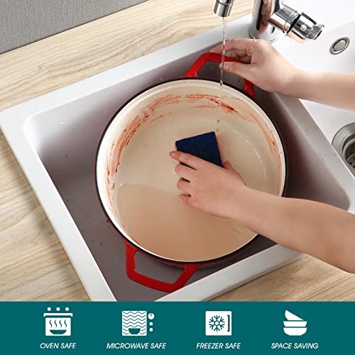 Image of vancasso 7.5 Qt Round Enameled Cast Iron Dutch Oven with Lid, Red