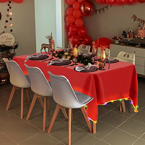 Leegleri Led Red Rectangle Tablecloth For Christmas Holiday Party,Wrinkle Free Washable Nylon Table Cloth For Kitchen Dining Room thumb #2