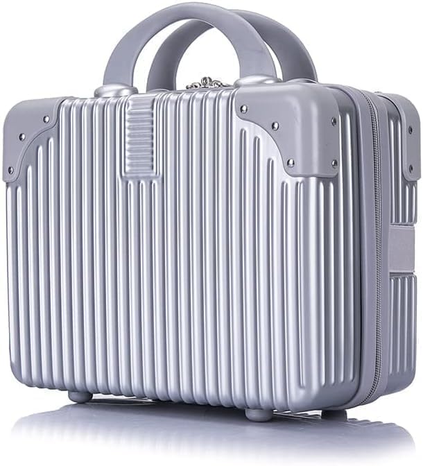 DIYA SALES Portable Makeup Travel Case Hand Luggage, Mini ABS Carrying Makeup Case Suitcase with Elastic Band, Small Hard Shell Cosmetic Case for Travel Camping Women Girls (Silver)-image-5