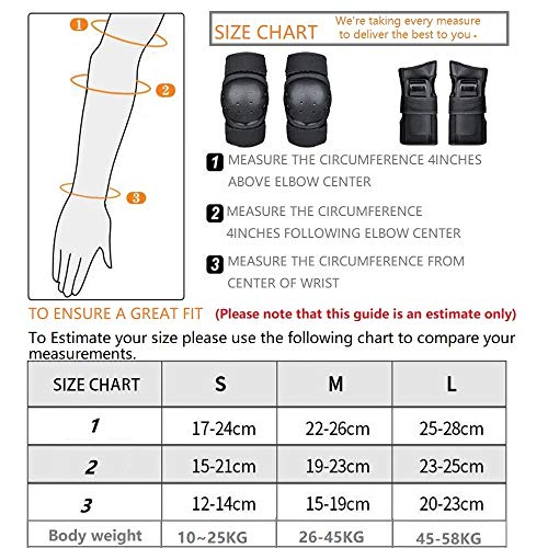 Qisa Adults Knee and Elbow Pads with Wrist Guards Protective Gear Set (Black, Medium)