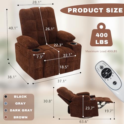 Image of Swivel Rocker Recliner Chair, Recliner Single Sofa with Massage, Manual Nursery Rocking Chair with Side Pockets & Cup Holder, Modern Recliner with Heating for Living Room, Apartment(Brown)