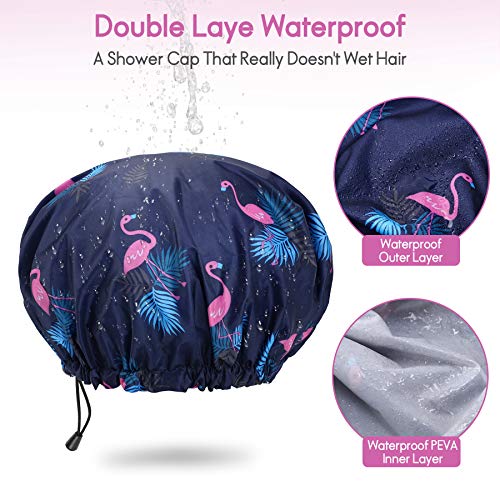 2 packs douchekap, extra grote en verstelbare en dubbellaagse waterdichte haarkap voor vrouwen, waterdichte buitenkant… - Image 8