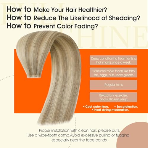 Image of Full Shine Injection Tape in Human Hair Extensions Color 16 Highlighted 22 Blonde Tape in Extensions 24Inch Long Silky Straight Skin Weft 50G 20Pcs Travel Friendly Styling for Women