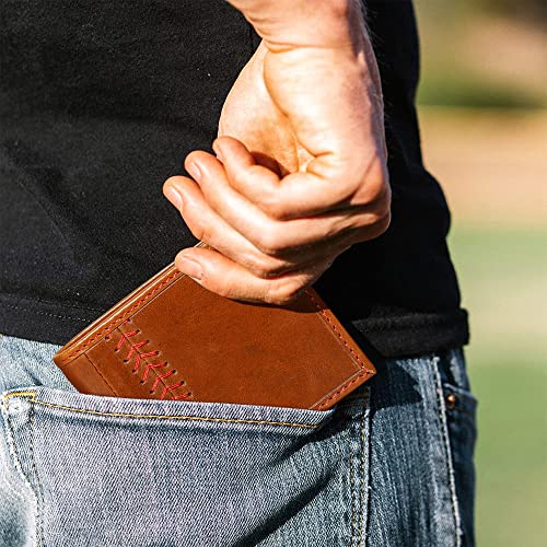 RAW HYD Full Grain Leather Wallets for Men - Sporty Designer Wallets for Men - Men's Minimalist Wallet with ID Window, Card Slots & Side Pockets - Durable Men's Leather Wallet (Baseball)2