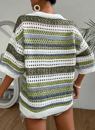 Image of Acelitt Crochet Tops for Women Summer Short Sleeve Sweater