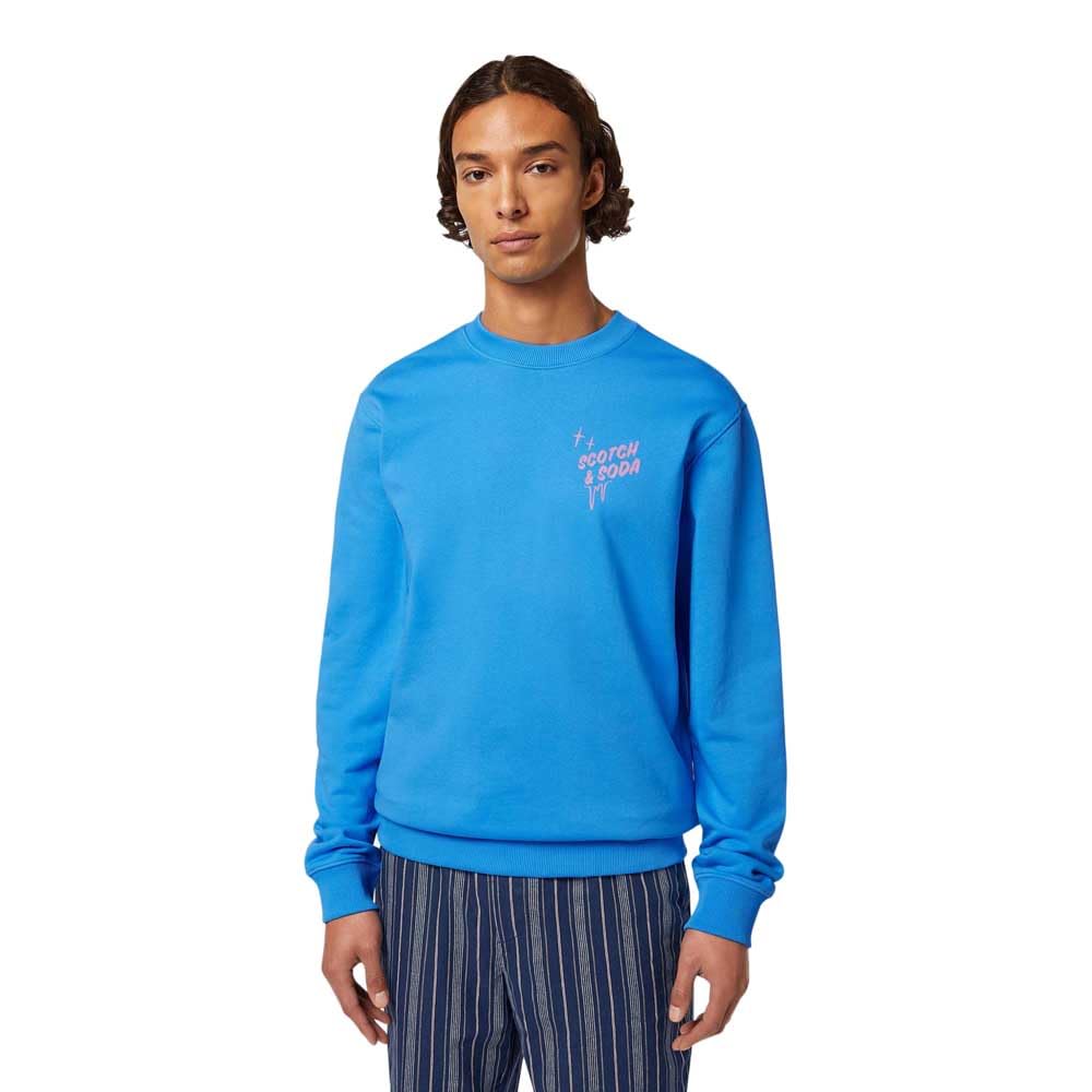 Scotch & Soda Men's Left Chest Logo Crewneck Sweatshirt, Aqua Blue, XL