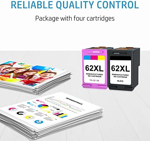 7Magic Remanufactured 62 XL Ink Cartridges compatible for HP 62 Ink Cartridges Twin Pack HP62 HP 62XL for HP ENVY 5540 5640 5544 5546 5644 7640 HP OfficeJet 200 250 5740 Printer(1 Black, 1 Tri-color)