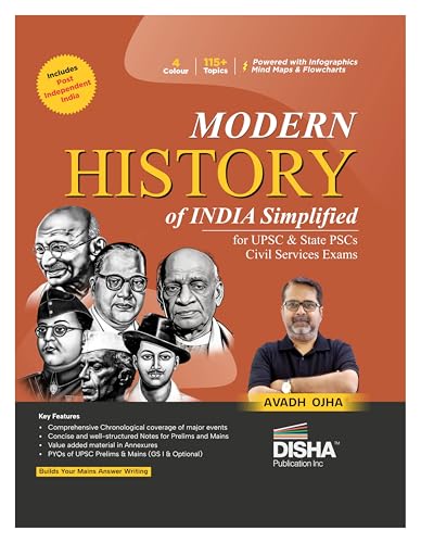 Image of Disha Modern History of India Simplified by Avadh Ojha for UPSC & State PSC Civil Services Exams | 4 color Book Powered with Infographics, Mindmaps, Pictures & Tables | Includes Post Independent India
