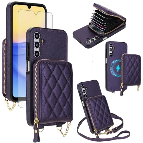 Protection Samsung Galaxy A15 5G 4G antichoc housse portefeuille violet foncé Asuwish