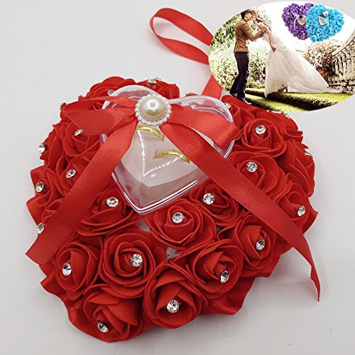 Arlai Wedding Ring Pillow Heart Box Red Romantic Rose Flowers Wedding Jewelry Case