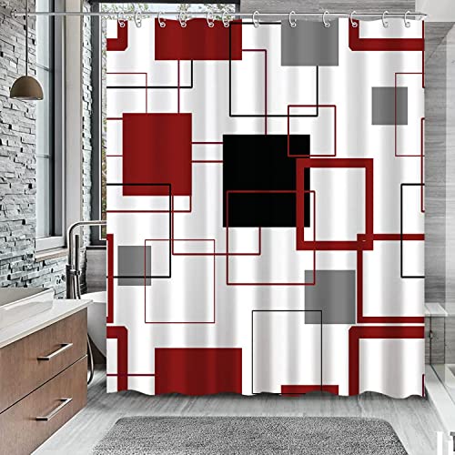 Ouyisha Black And Red Fabric Shower Curtain For Bathroom With 12 Hooks White And Grey Shower Curtains Modern Geometric Shower Curtain Simple Bath Accessories Waterproof Machine Washable, 72 X 72 Inch #TOP5