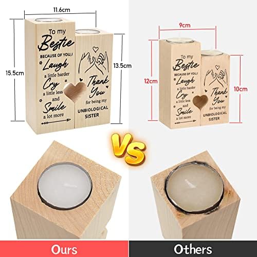 INMOZATA Heart-shaped Candlestick 15.5CM, for Women, Wooden Candle Holder with Candles for Birthday Anniversary Home Decor (To My Bestie)