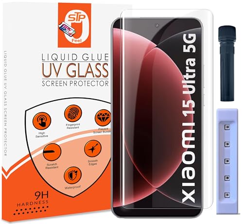 Image of STP FEEL UV Advanced HD+ Tempered Glass Screen Protector Guard Compatible For Xiaomi 15 Ultra 5G (6.73 Inch, Pack of 1) Full Adhesive UV Curved Case Friendly HD Clarity with easy installation kit