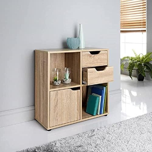 spot on dealz® Cube Storage Unit 2 Cubes 2 Drawers Bookcase Wooden Storage Cabinets With Doors and Shelves Bookcases and Shelving Units Display Furniture Living Room Decor