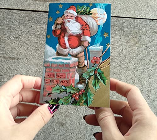 Image of PIXILUV CHRISTMAS PRESENTS (Pack of 12) Notecards Small Greeting Cards # Vintage Santa Claus and Children with Presents ~ Vintage Christmas Postcards Reprint