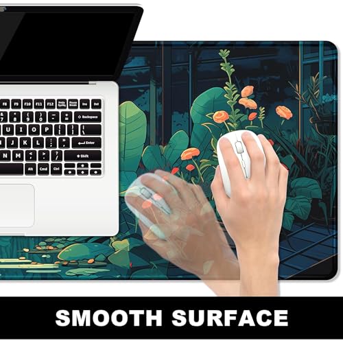 Image of Printed Gaming Mousepad - Premium Stitched Edges, Smooth Surface,Size 11x23 inches, Non-Slip Rubber Base - Ideal for Office & Gaming Setup (Art Lofi Flower Room)