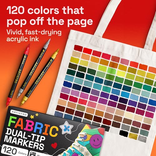 Image of ARTISTRO 120 Dual-Tip Fabric Markers Decorating Kit, Permanent for Clothes