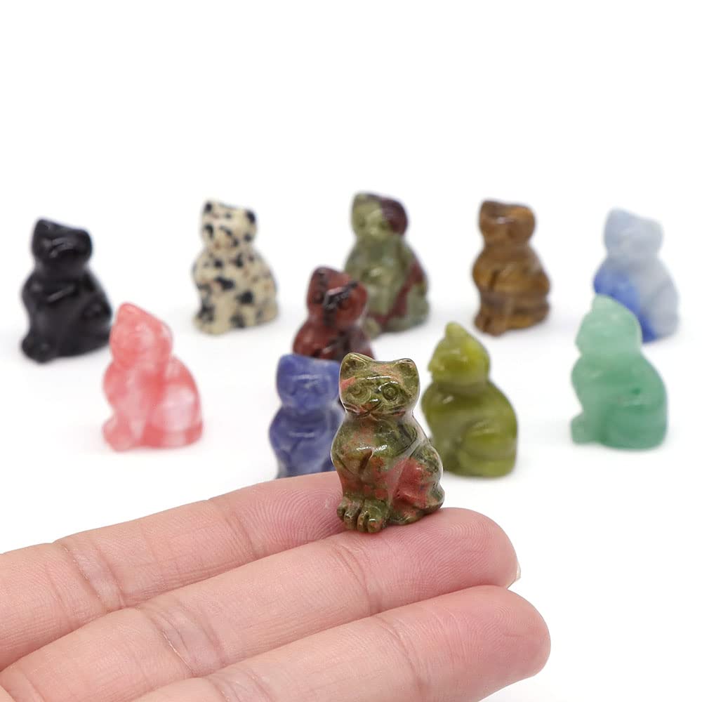 0.9 "Mini kot statua naturalny kamień uzdrowienie kryształ Reiki rzeźbione figurka zwierzątko rzemiosło DIY biżuteria ozdoba do domu (Color : Unakite, Size : 10pcs)