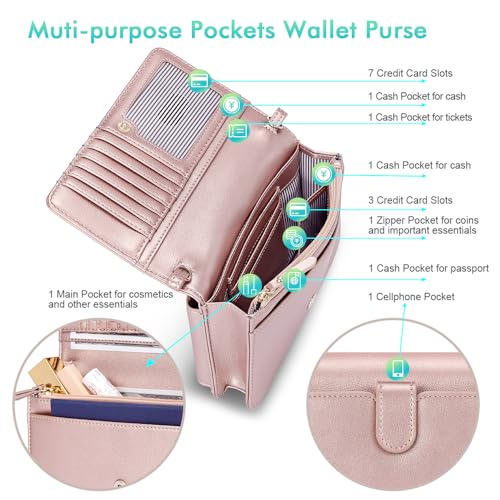 Image of nuoku Women Small Crossbody Bag Cellphone Purse Wallet with RFID Card Slots 2 Straps Wristlet