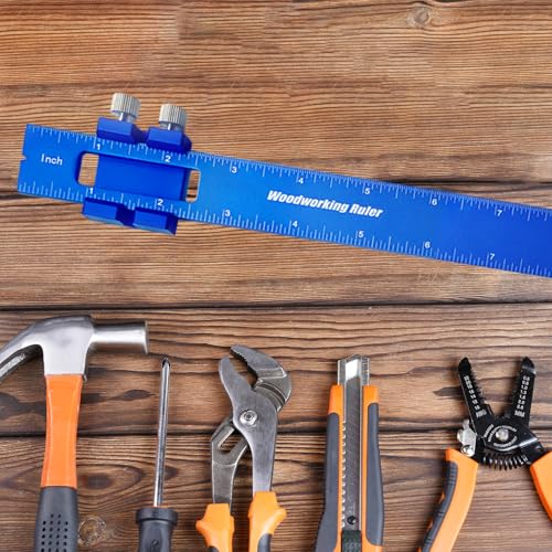 Metal Slide Rule Set - T-Type Ruler with Inch/Metric Scales (7",9",13") - Woodworking Measuring Tools, Pocket Scribing Ruler, Machinist Square for Marking & Layout (Klein Blue) - Image 6