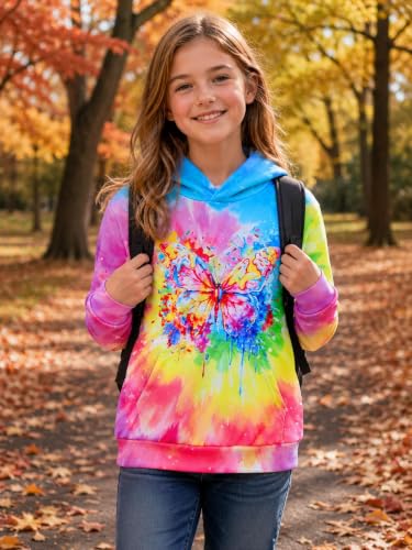 Image of uideazone Girls Graphic Hoodie, Long Sleeve Hooded Sweatshirt 7-14 Years | Girls hoodie with soft lightweight feel, vibrant 3D print and front pocket for school, outdoor play, travel and daily wear.