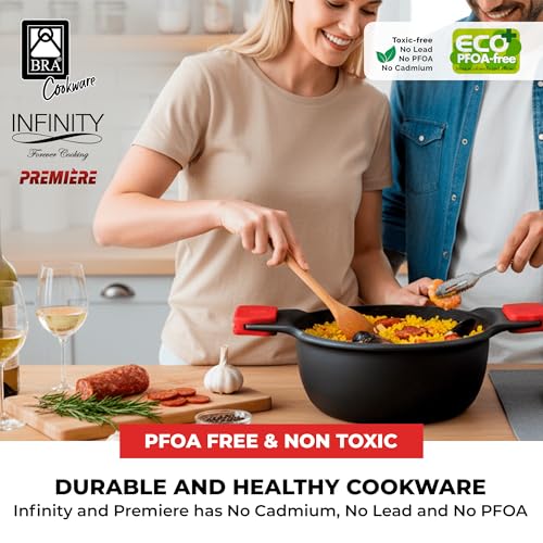 Image of BRA COOKWARE Premiere & Infinity 6-Piece Nonstick Cookware Set | Cast Aluminum Pots & Pans Set w / 1 Dual Skillet, 1 Pot, 1 Saucepan, 2 Lids | 3-Layer NonStick | All Stovetops | PFOA Free