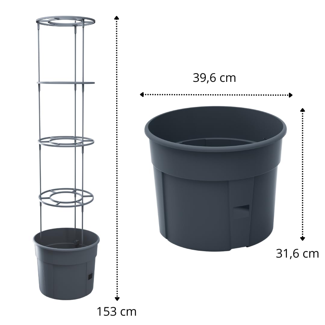 3X Blumentopf Tomatentopf Topf für Tomatenpflanzen 28L Tomatenzüchter Gesamthöhe 153 cm Pflanzen-Aufzucht-Turm mit Rankhilfe Rangitter (3 Stück, Ø 40 cm)