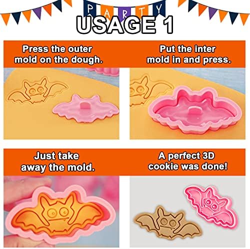 Leesgel Halloween Cookie Cutters, 8pack 3D Pressable Pastry Biscuit Cutters for Halloween Decorations Baking, Embossed Stamped Fondant Cutters for Halloween Cake Decorations Party Supplies Favours