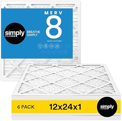 Simply 12x24x1 Air Filter, MERV 8, 6 Pack, For Home AC Furnace & HVAC (Actual Size: 11.75"x23.75"x0.75") DUST, Pet, & Allergy Control
