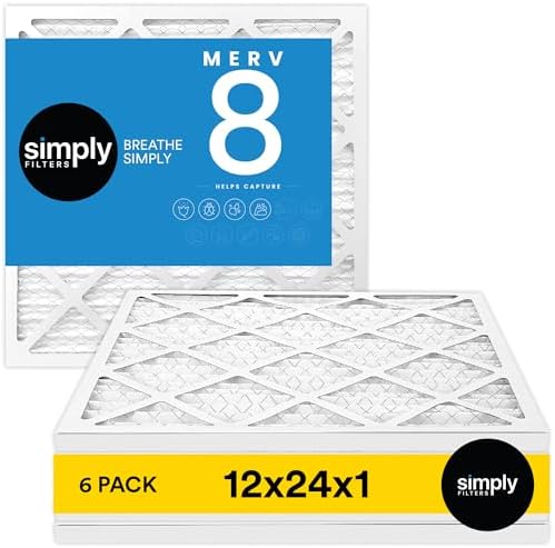 Simply 12x24x1 Air Filter, MERV 8, 6 Pack, For Home AC Furnace & HVAC (Actual Size: 11.75"x23.75"x0.75") DUST, Pet, & Allergy Control