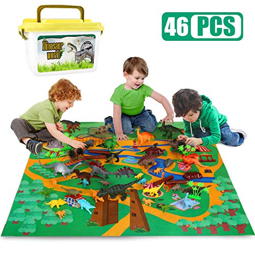 Vanplay 52 Pezzi Dinosauro Giocattolo Set, con Albero e Carta geografica in Scatola Giocattoli Educativi e Regalo di Compleanno per Bambini