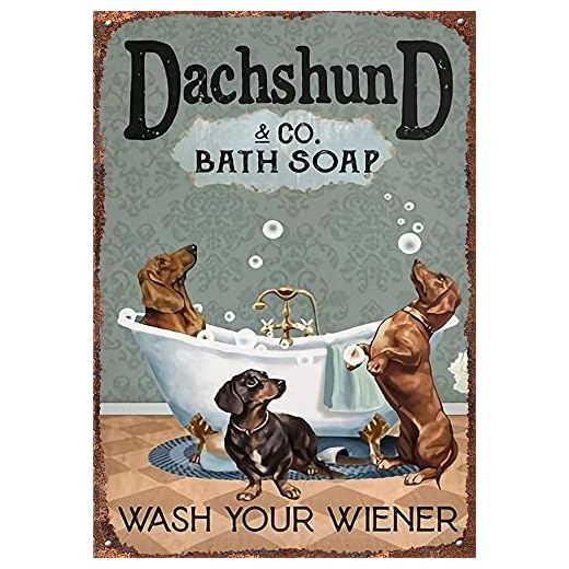 Dog Co. Badtvål, tvätta din weiner, rolig hundaffisch, hund mamma present, väggdekor konst grotta bar klubb café butik retro skyltar heminredning metall tennskylt 20 x 30 cm