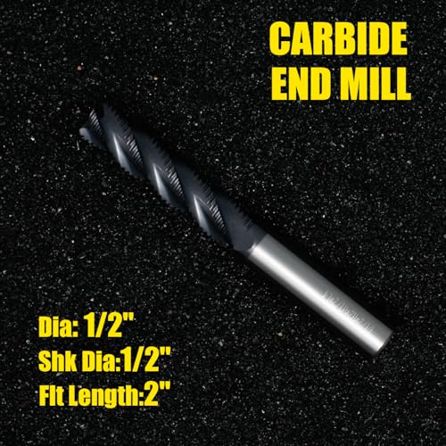 Image of Roughing End Mill JESTUOUS Carbide Square Nose 4 Flute Fine Tooth Bit 1 /2 inch Shank Dia. 2 inch Flute Length for Milling Metal Steels,1 Piece