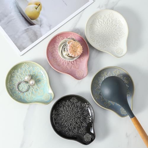 Image of Farmhouse Ceramic Spoon Rests Holder for Kitchen Counter Stove Top (Lightblue-A3)