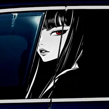 Anime Car Decal, Vinyl Cartoon Character Side Pillar Stickers, Self-Adhesive Window B-Pillar Protection Films,Girl Car Body Sticker Black