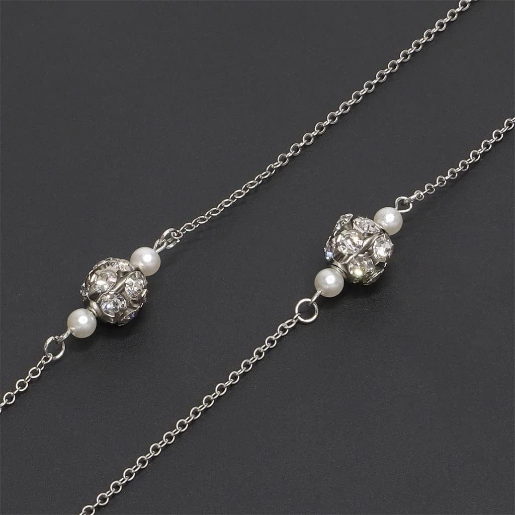Lantern Chain Rhinestone Pearls Eyeglass Chain Handmade Eyeglass Chain Presbyopic Glasses Anti-Loss Chain(White-Fruit peach5)