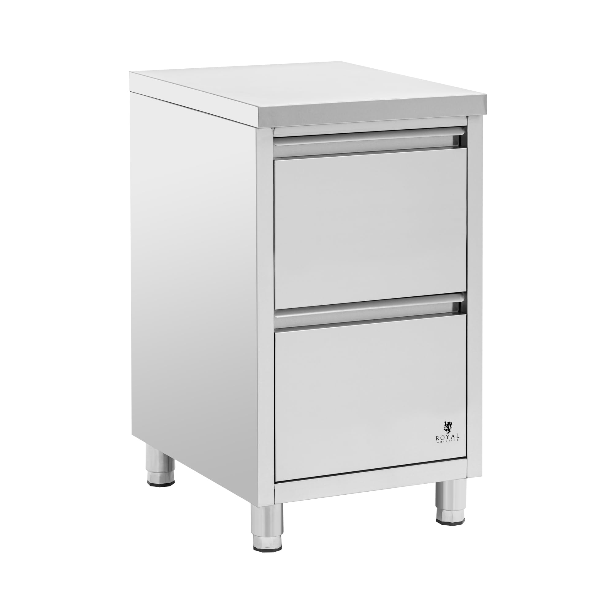 Royal Catering RCCD-2S - Armadio da lavoro in acciaio inox, con 2 cassetti, 50 x 60 cm, altezza regolabile, in acciaio inox