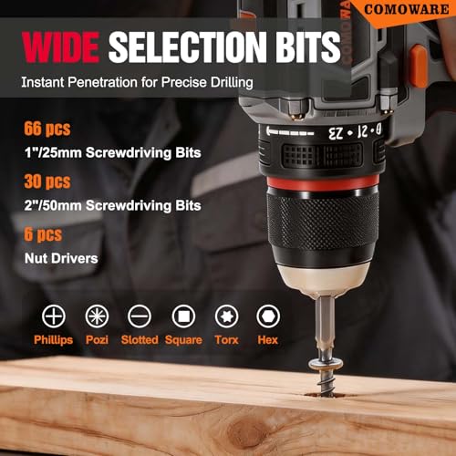 Image of COMOWARE 246 Pcs Drill Bit Set with Case for Wood, Metal, Masonry, Cement and Screwdriver Bits