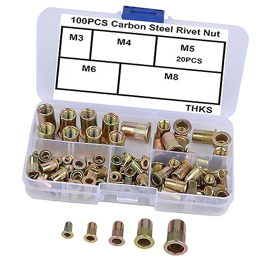 Cabilock 100pcs Metal Knurled Nuts Color Zinc Vertical Grain Rivet Nuts for Automotive Aviation Furniture and Decoration