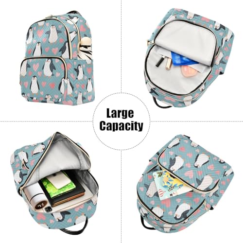 Image of ALAZA Cartoon Penguin Love Blue Women Backpack Purse Ladies Fashion Shoulder Bag Daypack Travel Bag 10L