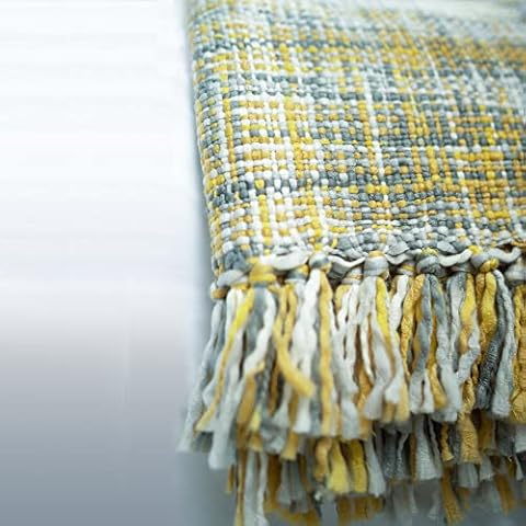 MILLSAWAY Multi Colours Chunky Woven Ochre Blanket Throw for Sofa and Bed 130 X 150cm Cover
