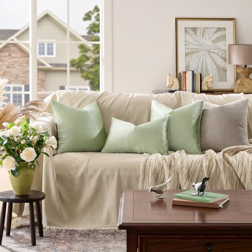 Image of GIGIZAZA Sage Green Pillow Covers 16x16 Throw Pillows Velvet Decorative Sofa Couch Pillow Covers Bedroom Cushion Pillowcase