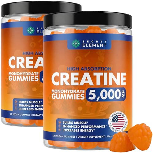 Image of Secret Element Creatine Monohydrate Gummies 5000 mg per Serving, Sugar Free Vegan Gummies, Non-GMO, Creatine Chews for Women & Men, 30 Servings, 120 Gummies, Mango Flavor, Pack of 2